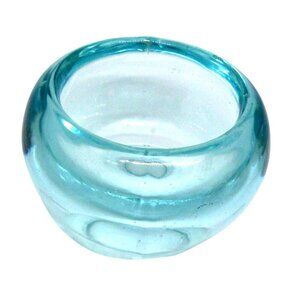 Vintage Round Aqua Blue Glass Bowl Candle Holder Collectable Decor